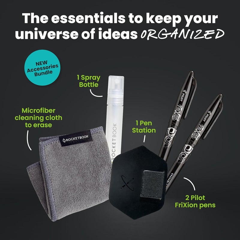Rocketbook Accessory Kit – Complete Set with 2 FriXion Gel Pens, Spray Bottle, Microfiber Cloth & Pen Dock – Compatible with Notebooks & Planners for Effortless Organization Daily - Image 2